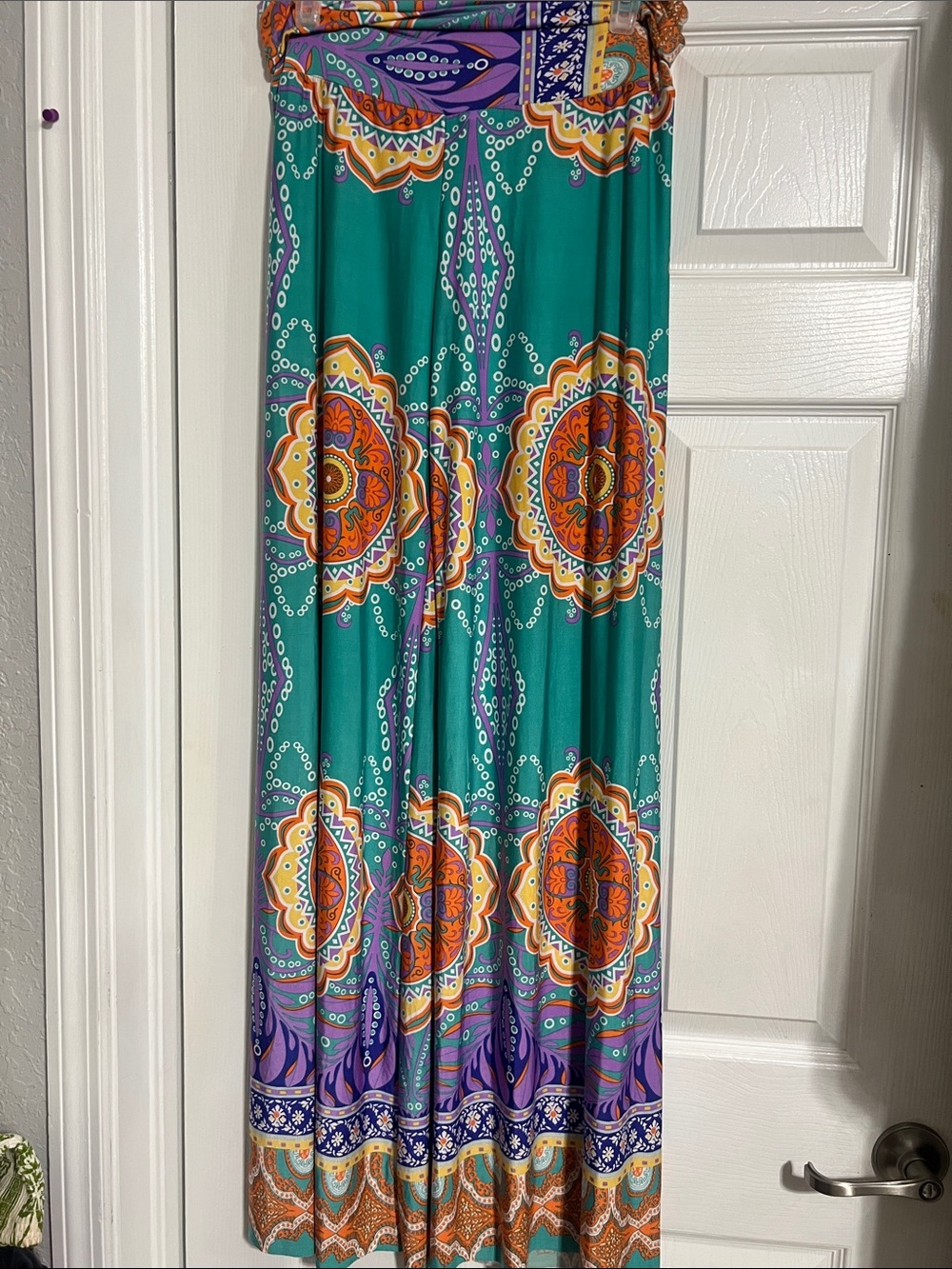 Green Patterned Palazzo Pant - Vibrant Medallion Print